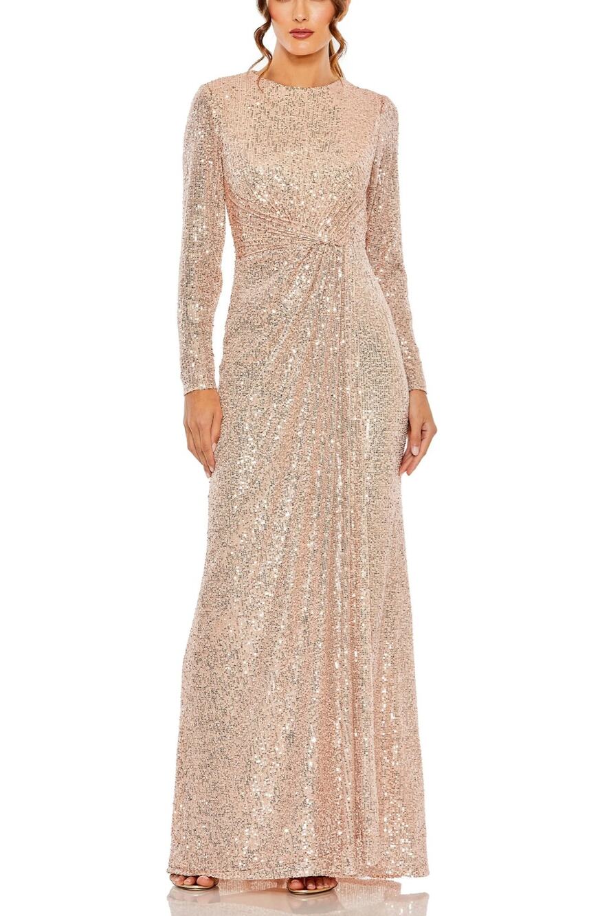 Mac Duggal 11659 Sequin Long Sleeve High Neck Gown Sz 16 Rose Gold Dress $398
